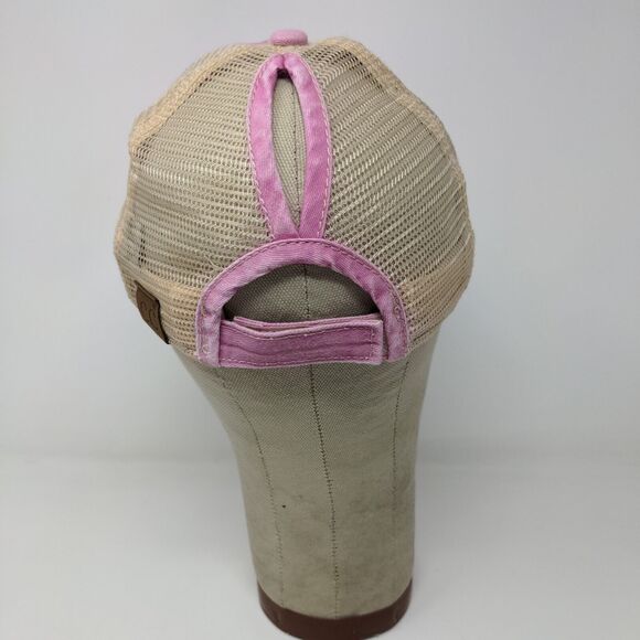 C.C. Womens Strapback Mesh Back Hat Pink Adjustable Distressed - Picture 6 of 12